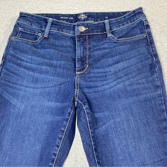 St Johns Bay Jeans Womens 12 Blue Skinny Boho Embroidered Hem Pom Mid Rise Denim - Picture 4 of 14